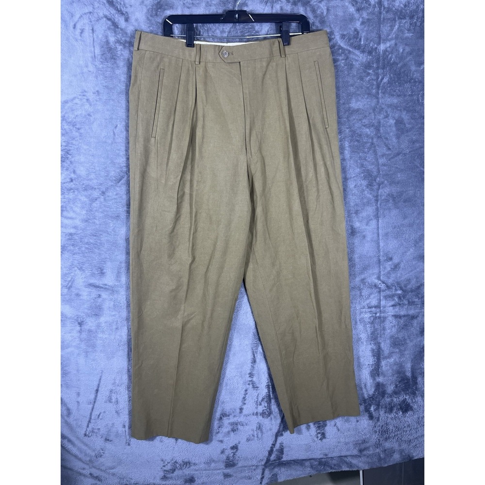 Pronto Uomo Mens Khaki Tan Pleated Dress Pants Trousers 38x30 Made in Turkey